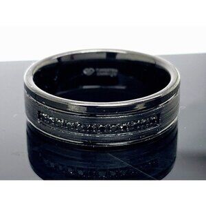Men's Wedding Band Tungsten Black Gemstones 8mm Wide Ring Size 8